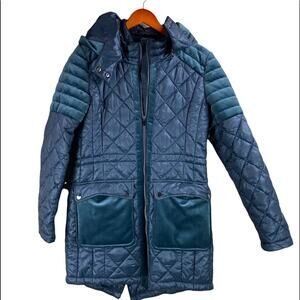 Bagatelle hooded long puffer coat teal with velvet accents size L